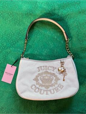 Juicy Couture Cream Embroidered Logo Chain-Handle Shoulder Bag